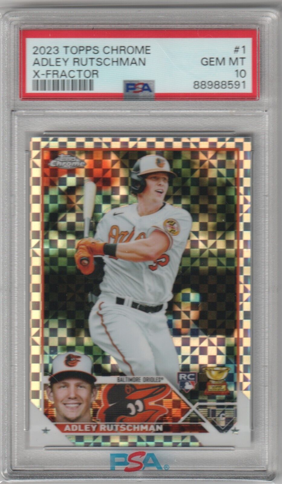 ADLEY RUTSCHMAN 2023 Topps Chrome Xfractor RC Rookie #1 PSA 10 GEM MINT - Columbia Hobby - Sports Card Boxes - Toploaders - Card Savers