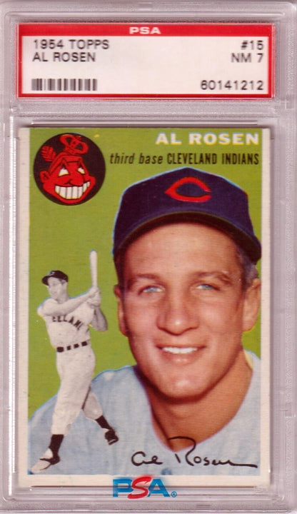 AL ROSEN 1954 Topps #15 PSA 7 NM - INDIANS - Columbia Hobby - Sports Card Boxes - Toploaders - Card Savers