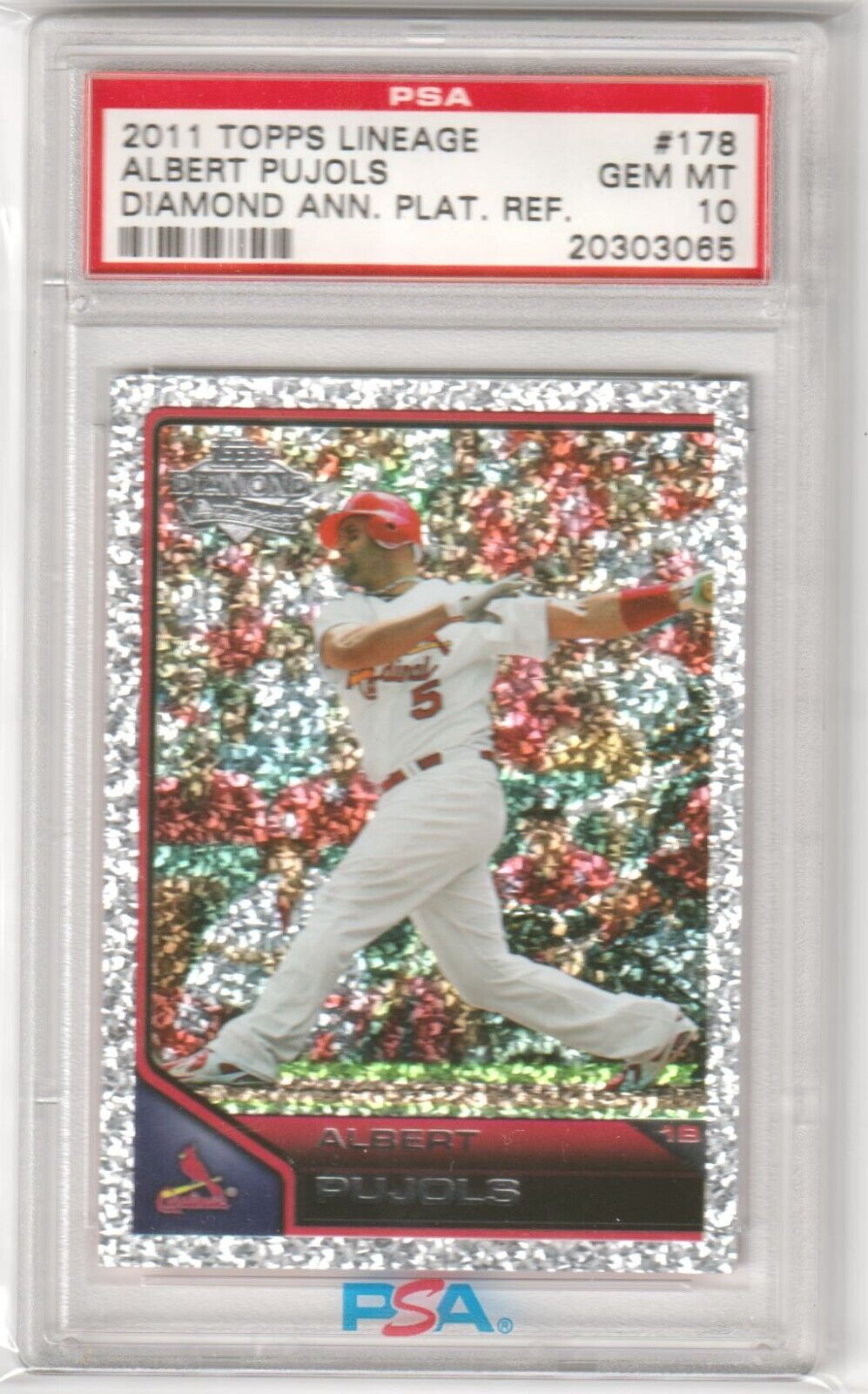 ALBERT PUJOLS 2011 Topps Lineage Diamond Anniversary Platinum Refractor PSA 10 - Columbia Hobby - Sports Card Boxes - Toploaders - Card Savers