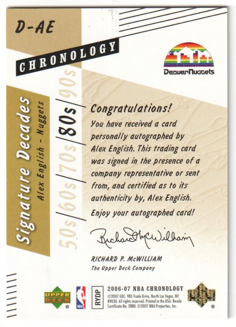 ALEX ENGLISH 2006 - 07 Upper Deck Chronology Autograph Auto SP #/80 - NUGGETS - Columbia Hobby - Sports Card Boxes - Toploaders - Card Savers