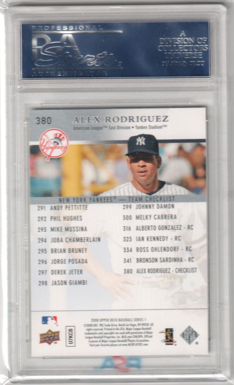 ALEX RODRIGUEZ 2008 Upper Deck #380 PSA 10 GEM MINT - YANKEES - Columbia Hobby - Sports Card Boxes - Toploaders - Card Savers