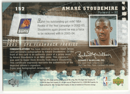 AMARE STOUDEMIRE 2004 - 05 Upper Deck SPx Autograph Auto Jersey - SUNS - Columbia Hobby - Sports Card Boxes - Toploaders - Card Savers