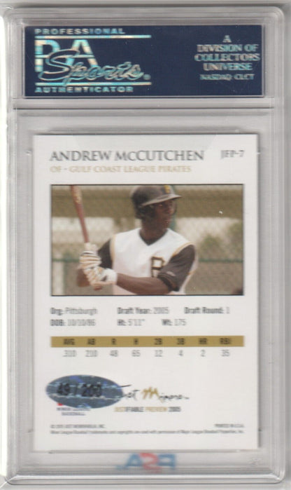 ANDREW McCUTCHEN 2005 Justifiable Autograph Auto RC Rookie PSA 10 GEM MINT #/200 - Columbia Hobby - Sports Card Boxes - Toploaders - Card Savers