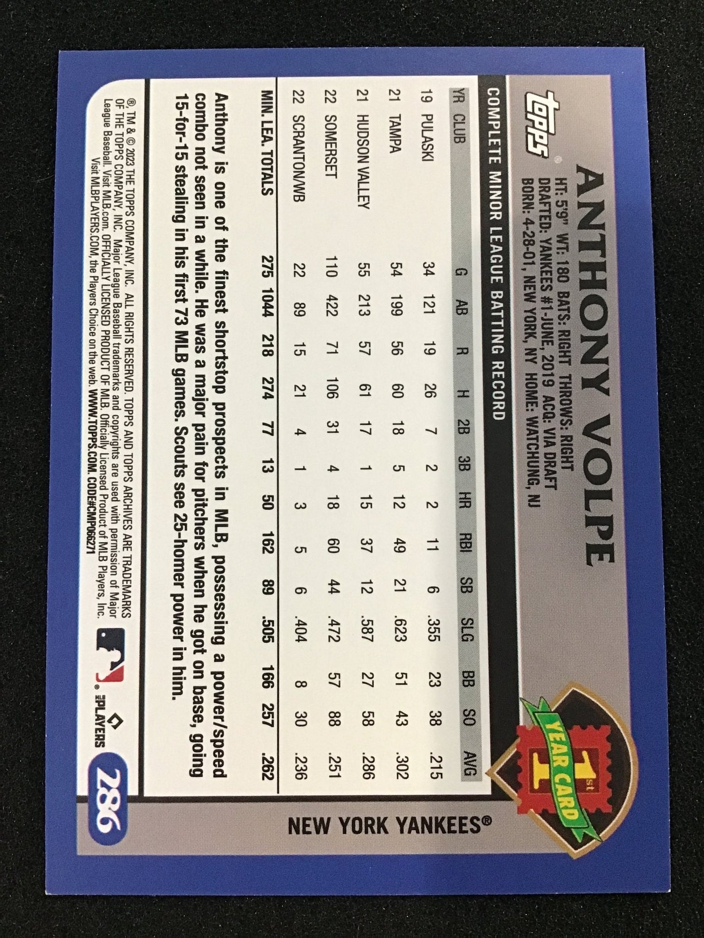 Anthony Volpe 2023 Topps Archives 1st Year Foil Variation RC SP #286 Yankees - Columbia Hobby - Sports Card Boxes - Toploaders - Card Savers