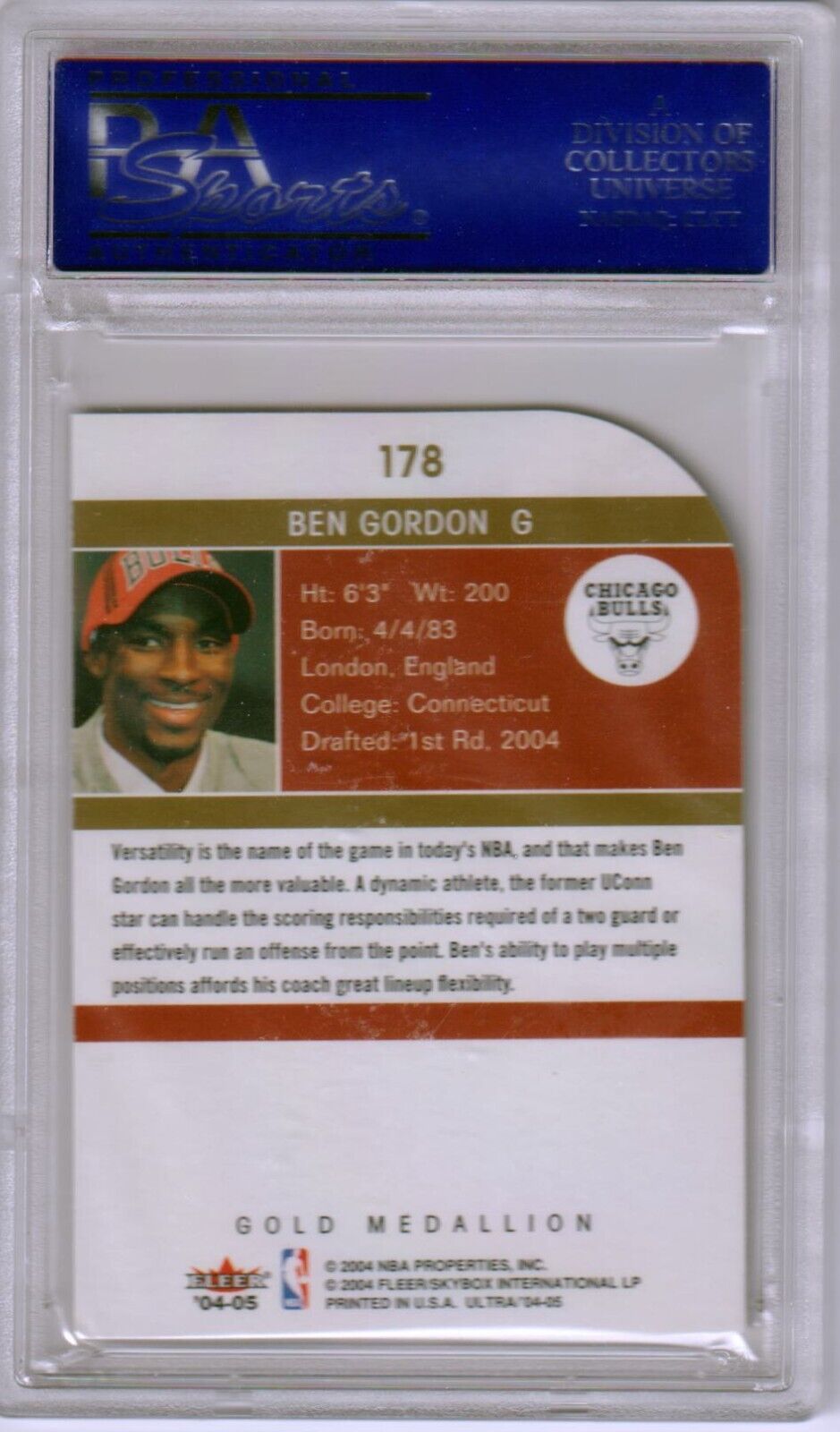 BEN GORDON 2004 - 05 Fleer Ultra RC Rookie Gold Medallion Lucky 13 PSA 10 - POP 5 - Columbia Hobby - Sports Card Boxes - Toploaders - Card Savers