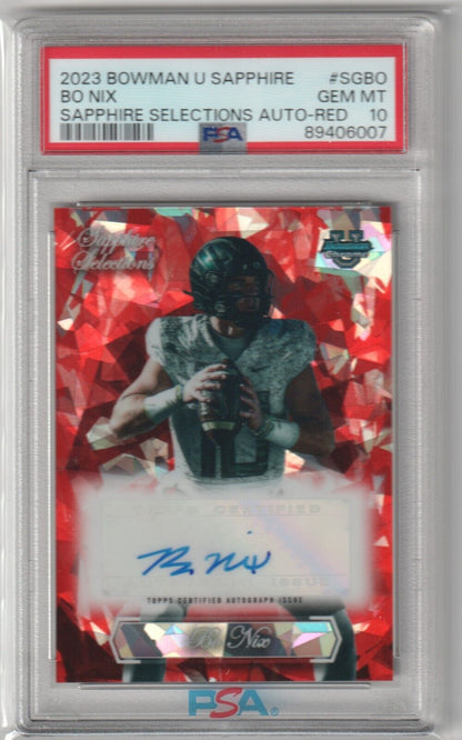 BO NIX 2023 Bowman University Chrome Sapphire Autograph Auto Red #5/5 PSA 10 GEM - Columbia Hobby - Sports Card Boxes - Toploaders - Card Savers