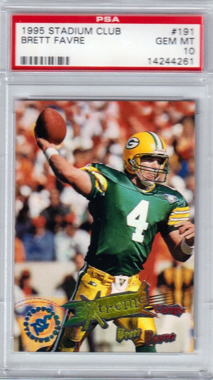 BRETT FAVRE 1995 Topps Stadium Club #191 PSA 10 GEM MINT - PACKERS - Columbia Hobby - Sports Card Boxes - Toploaders - Card Savers