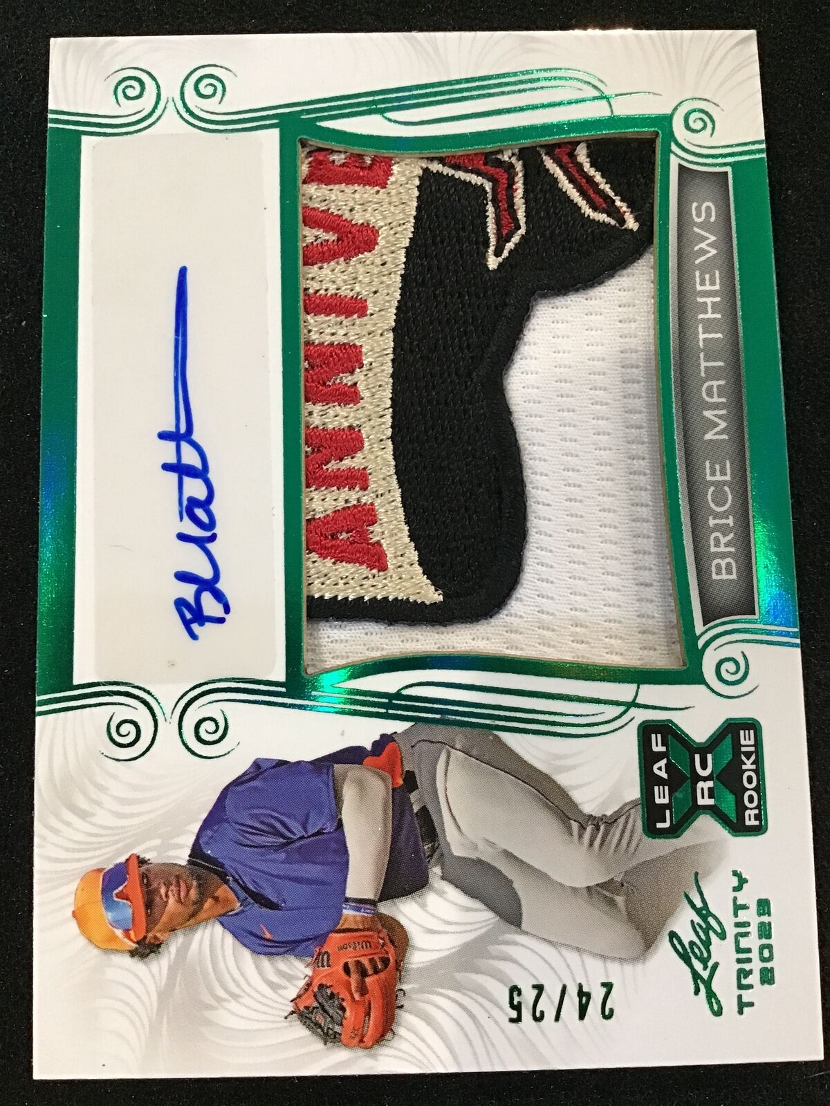 Brice Matthews 2023 Leaf Trinity CA - BM2 Green RC Patch Auto /25 SSP Phillies - Columbia Hobby - Sports Card Boxes - Toploaders - Card Savers