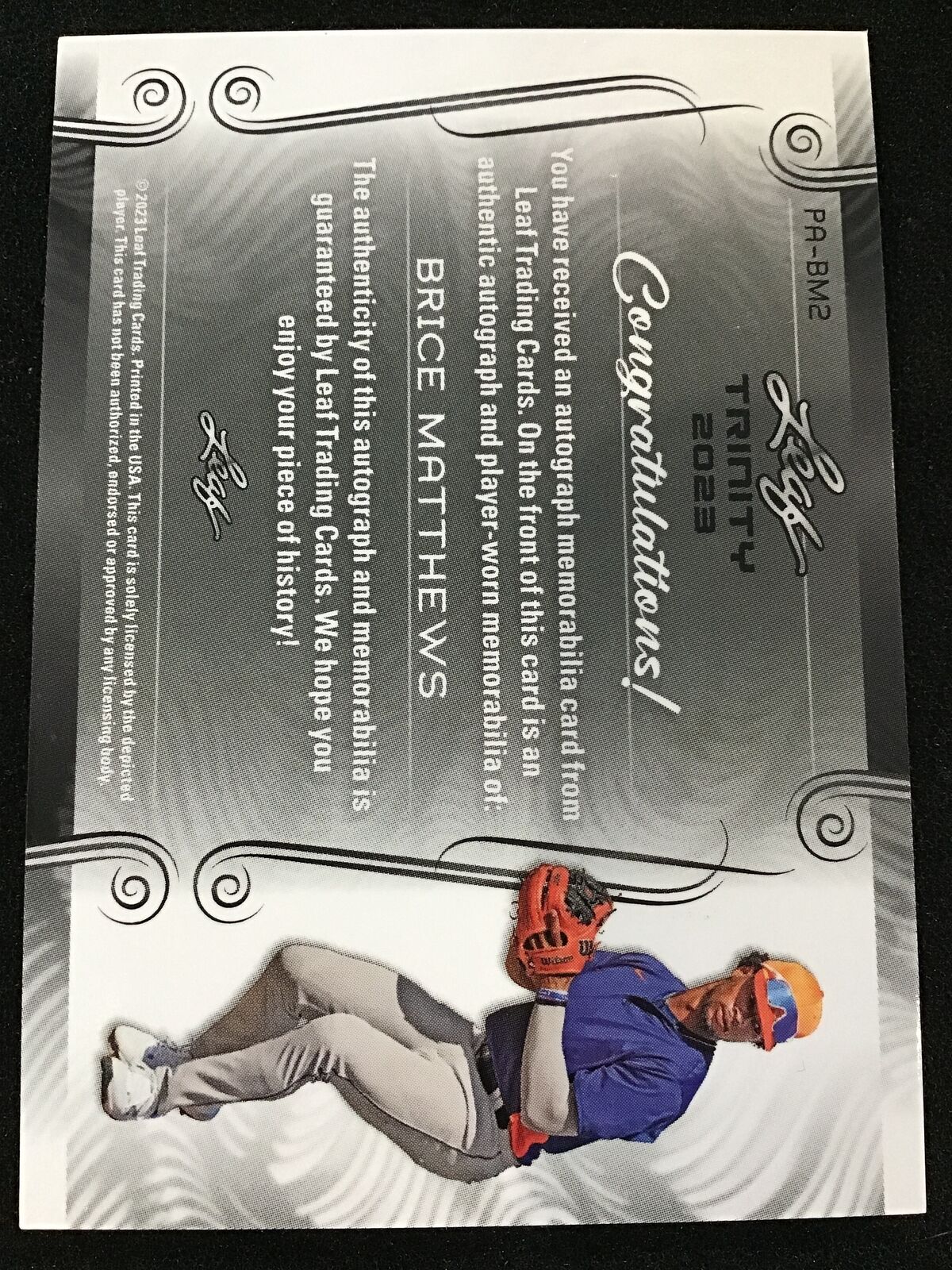 Brice Matthews 2023 Leaf Trinity CA - BM2 Green RC Patch Auto /25 SSP Phillies - Columbia Hobby - Sports Card Boxes - Toploaders - Card Savers