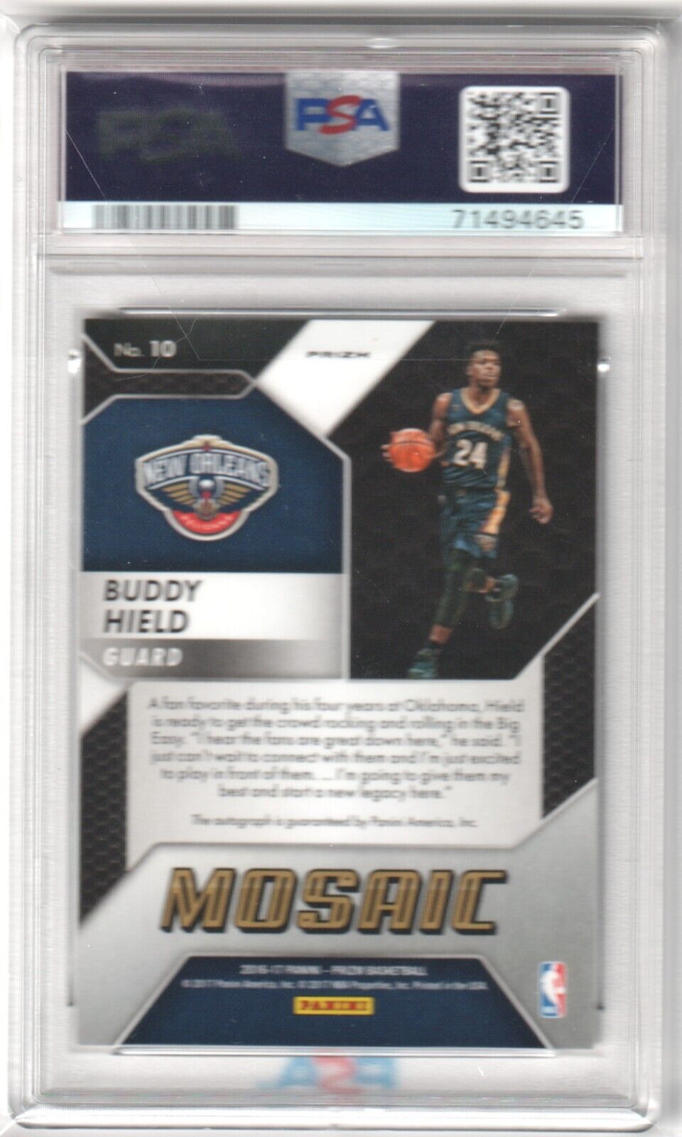 BUDDY HIELD 2016 - 17 Panini Prizm Mosaic RC Rookie Auto Autograph PSA 9 MINT - Columbia Hobby - Sports Card Boxes - Toploaders - Card Savers
