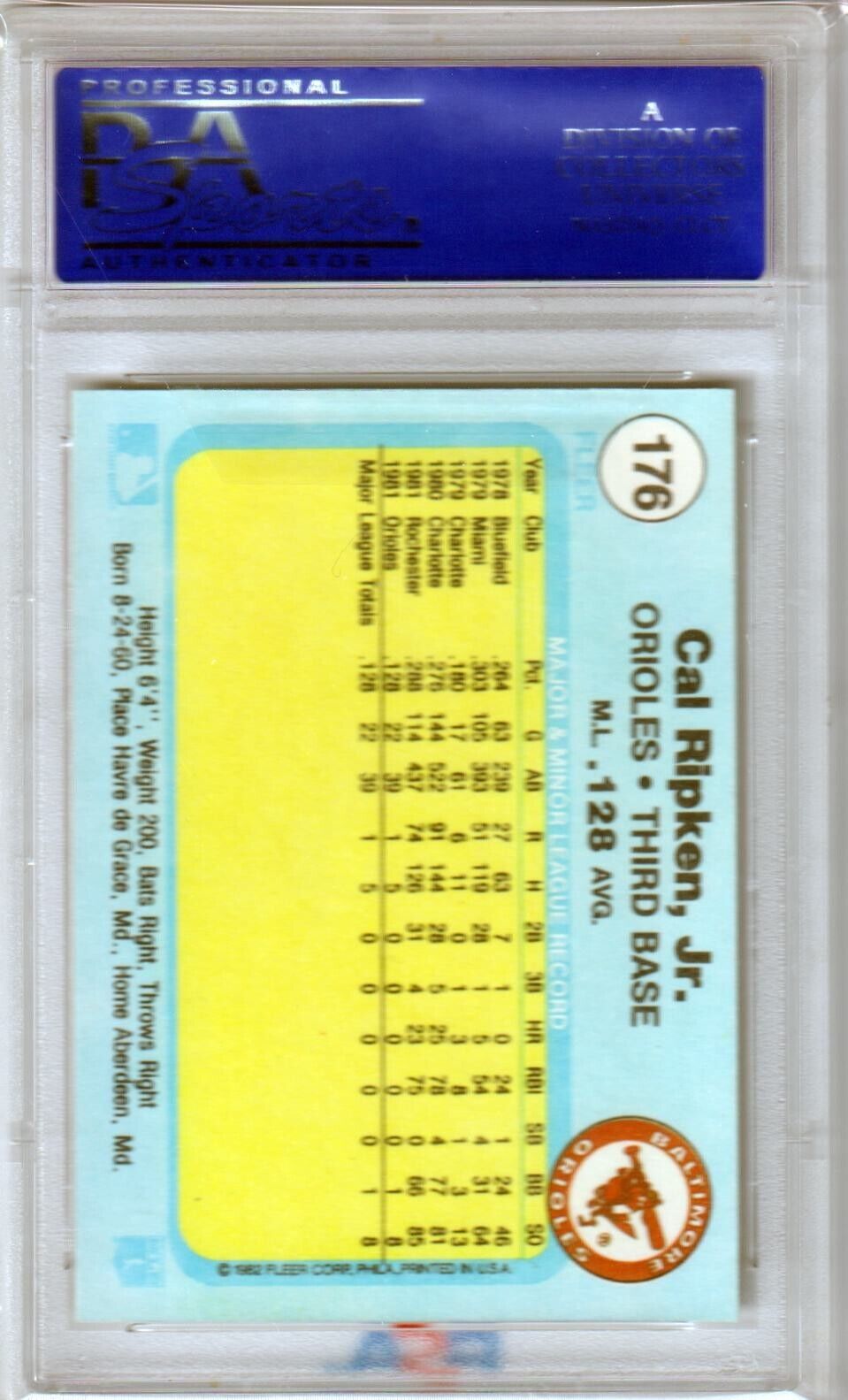 CAL RIPKEN JR 1982 Fleer RC Rookie #176 PSA 9 MINT - ORIOLES - Columbia Hobby - Sports Card Boxes - Toploaders - Card Savers