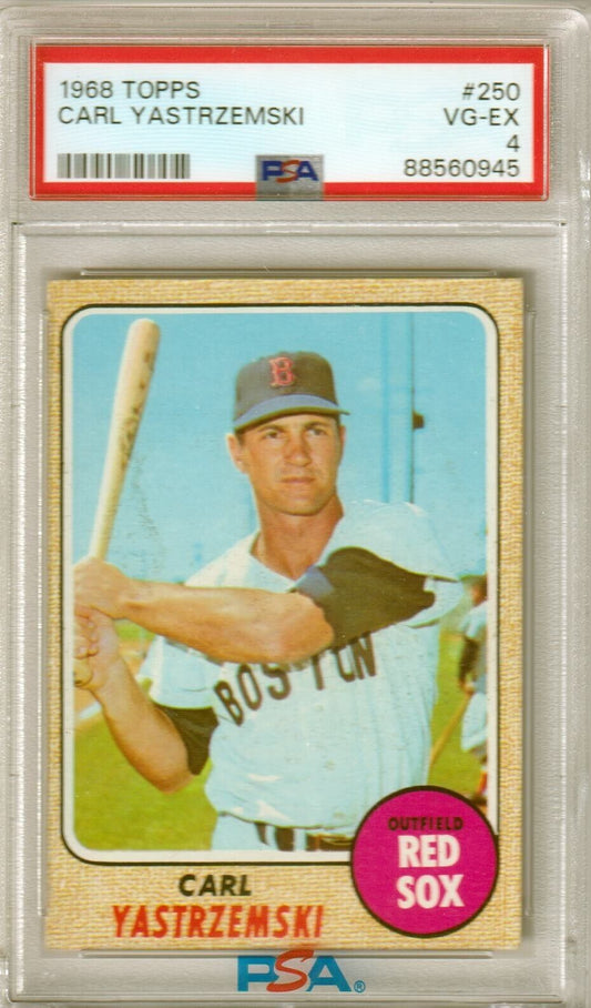 CARL YASTRZEMSKI 1968 Topps #250 PSA 4 VG - EX - RED SOX - Columbia Hobby - Sports Card Boxes - Toploaders - Card Savers