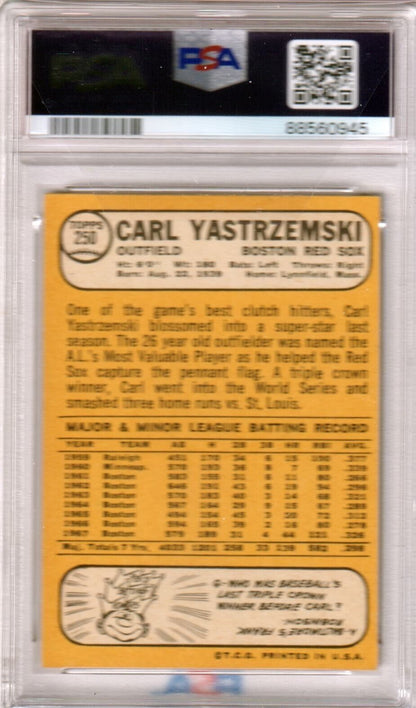 CARL YASTRZEMSKI 1968 Topps #250 PSA 4 VG - EX - RED SOX - Columbia Hobby - Sports Card Boxes - Toploaders - Card Savers