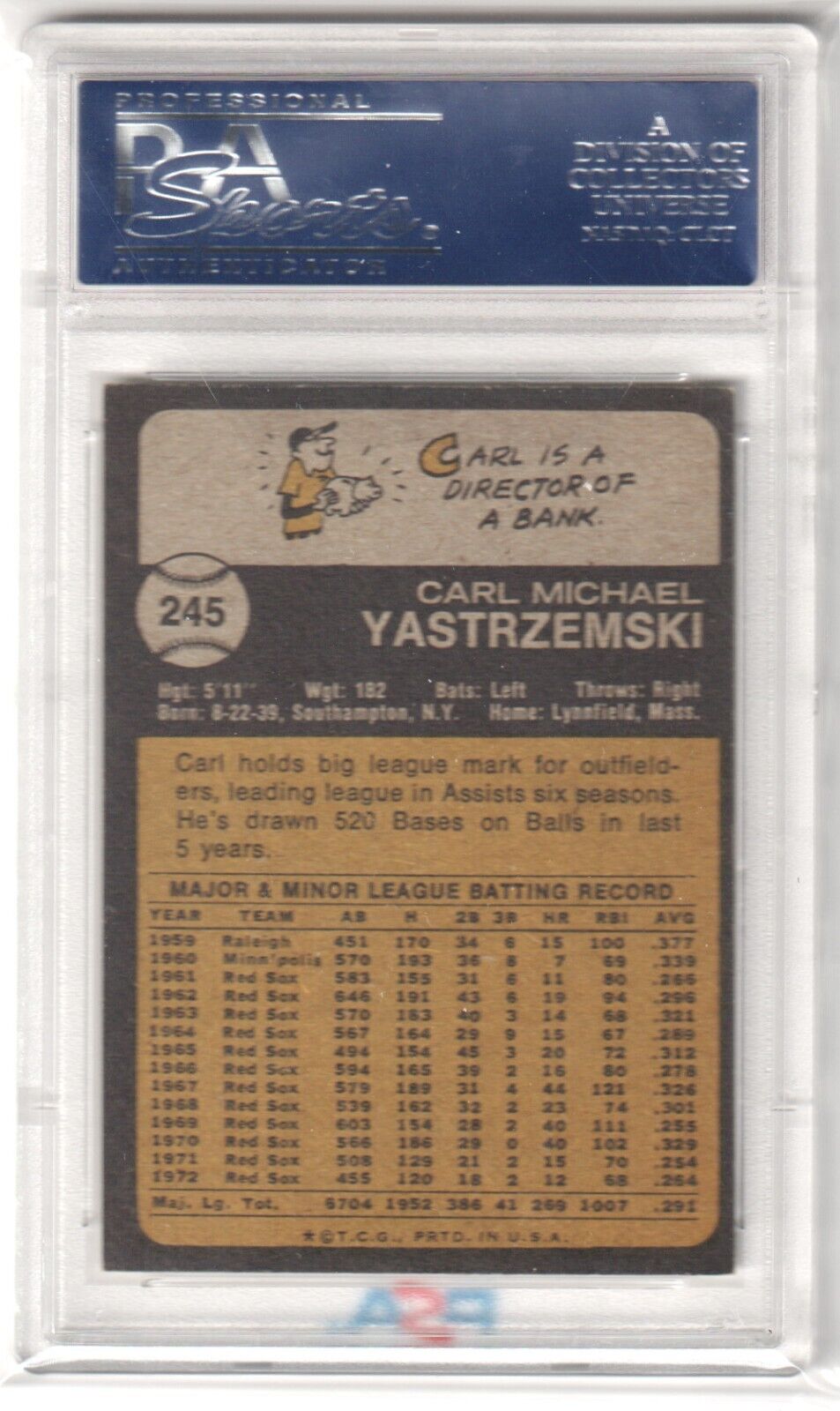 CARL YASTRZEMSKI 1973 Topps #245 PSA 8 NM - MT - RED SOX - Columbia Hobby - Sports Card Boxes - Toploaders - Card Savers