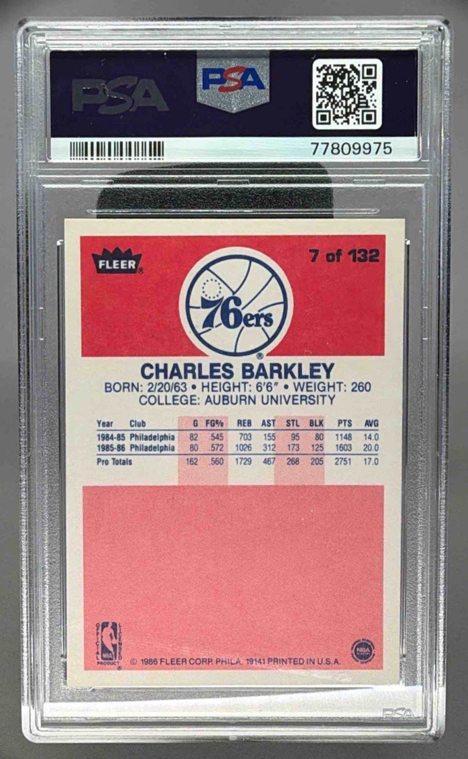 CHARLES BARKLEY 1986 FLEER ROOKIE RC PSA 8 - 76ERS - Columbia Hobby - Sports Card Boxes - Toploaders - Card Savers