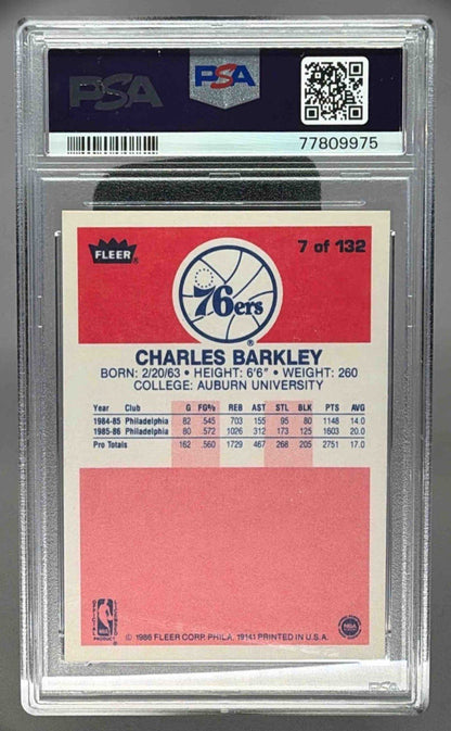 CHARLES BARKLEY 1986 FLEER ROOKIE RC PSA 8 - 76ERS - Columbia Hobby - Sports Card Boxes - Toploaders - Card Savers