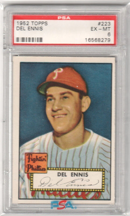 DEL ENNIS 1952 Topps #223 PSA 6 EX - MT - PHILLIES - Columbia Hobby - Sports Card Boxes - Toploaders - Card Savers