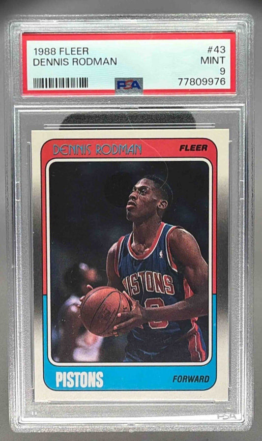 DENNIS RODMAN 1988 FLEER ROOKIE RC PSA 9 - PISTONS - Columbia Hobby - Sports Card Boxes - Toploaders - Card Savers