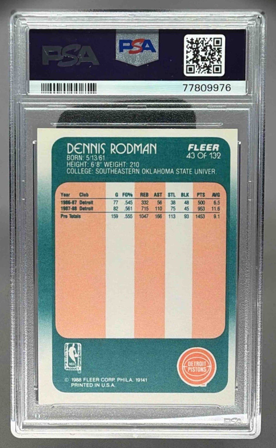 DENNIS RODMAN 1988 FLEER ROOKIE RC PSA 9 - PISTONS - Columbia Hobby - Sports Card Boxes - Toploaders - Card Savers