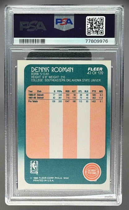 DENNIS RODMAN 1988 FLEER ROOKIE RC PSA 9 - PISTONS - Columbia Hobby - Sports Card Boxes - Toploaders - Card Savers