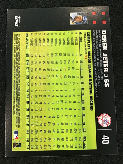 Derek Jeter 2007 Topps Mantle / Bush #40b New York Yankees - Columbia Hobby - Sports Card Boxes - Toploaders - Card Savers