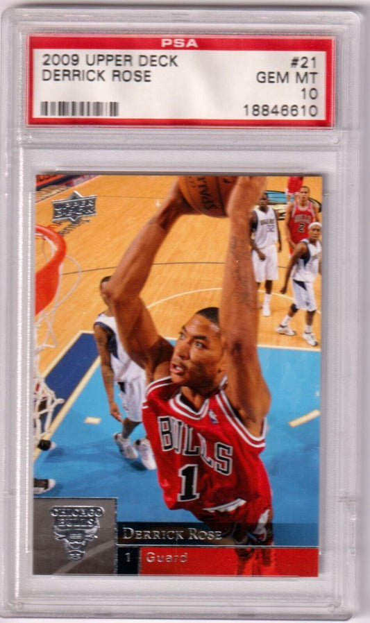 DERRICK ROSE 2009 - 10 Upper Deck #21 PSA 10 GEM MINT - BULLS - Columbia Hobby - Sports Card Boxes - Toploaders - Card Savers