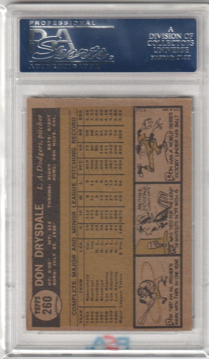 DON DRYSDALE 1961 Topps #260 PSA 6 EX - MT - DODGERS - Columbia Hobby - Sports Card Boxes - Toploaders - Card Savers