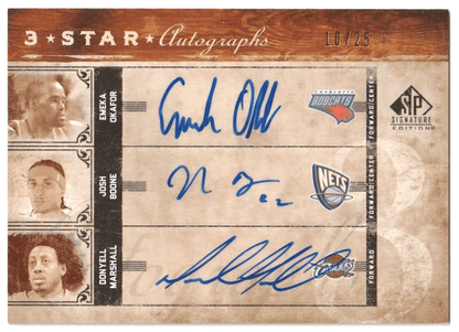 EMEKA OKAFOR JOSH BOONE DONYELL MARSHALL 2006 - 07 SP Signature Autograph Auto /25 - Columbia Hobby - Sports Card Boxes - Toploaders - Card Savers