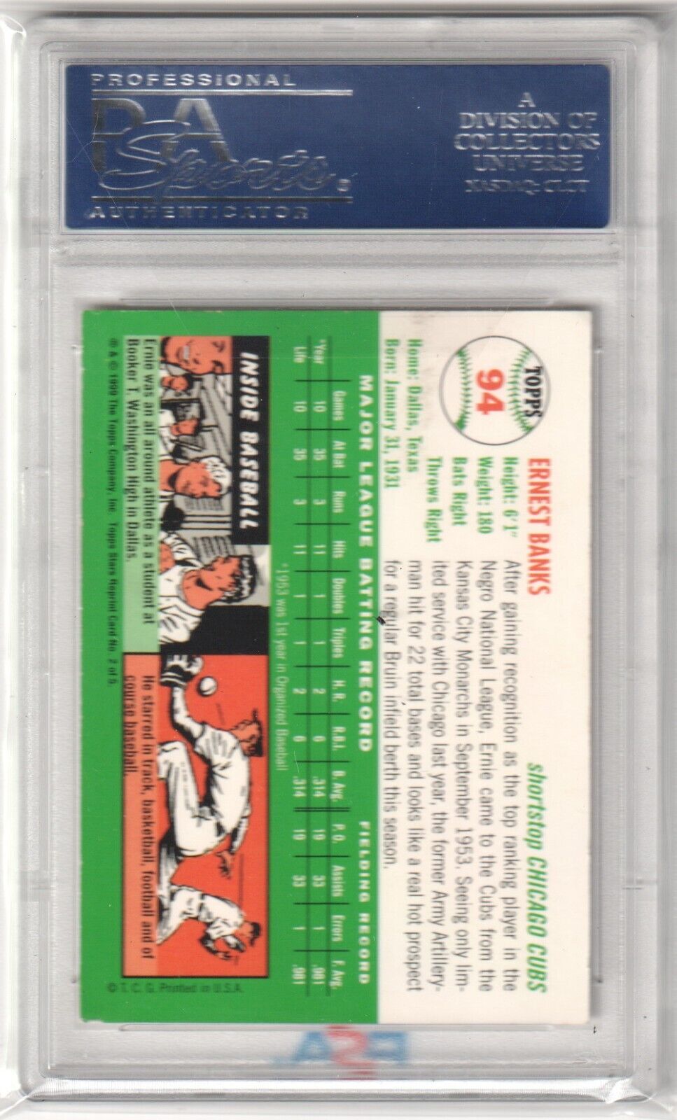 ERNIE BANKS 1999 Topps Star Rookie Rep Autograph Auto PSA DNA Certified CUBS - Columbia Hobby - Sports Card Boxes - Toploaders - Card Savers