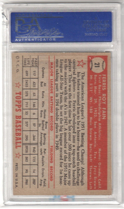 FERRIS FAIN 1952 Topps #21 PSA 5 EX - ATHLETICS - Columbia Hobby - Sports Card Boxes - Toploaders - Card Savers