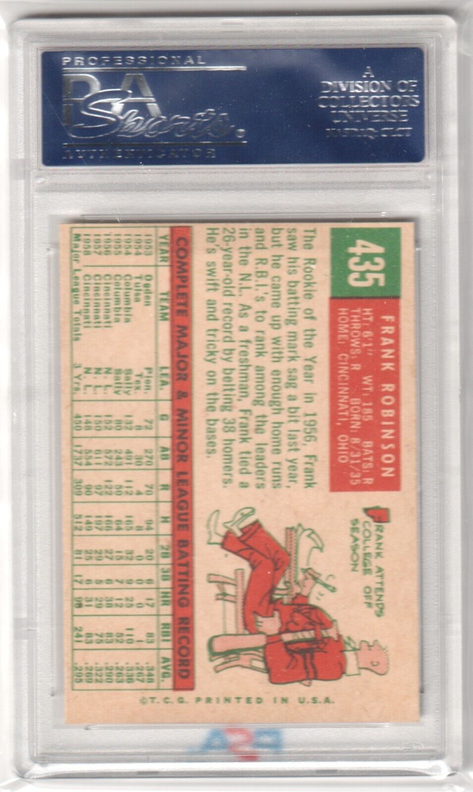 FRANK ROBINSON 1959 Topps #435 PSA 6 - REDS - Columbia Hobby - Sports Card Boxes - Toploaders - Card Savers