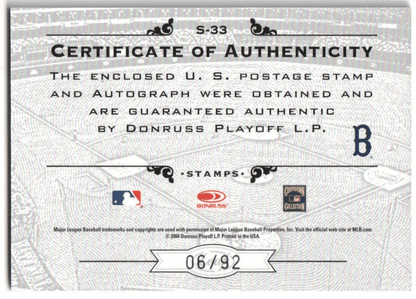 FRED LYNN 2005 Leaf Century Collection Autograph Auto Stamp SP #/92 - RED SOX - Columbia Hobby - Sports Card Boxes - Toploaders - Card Savers