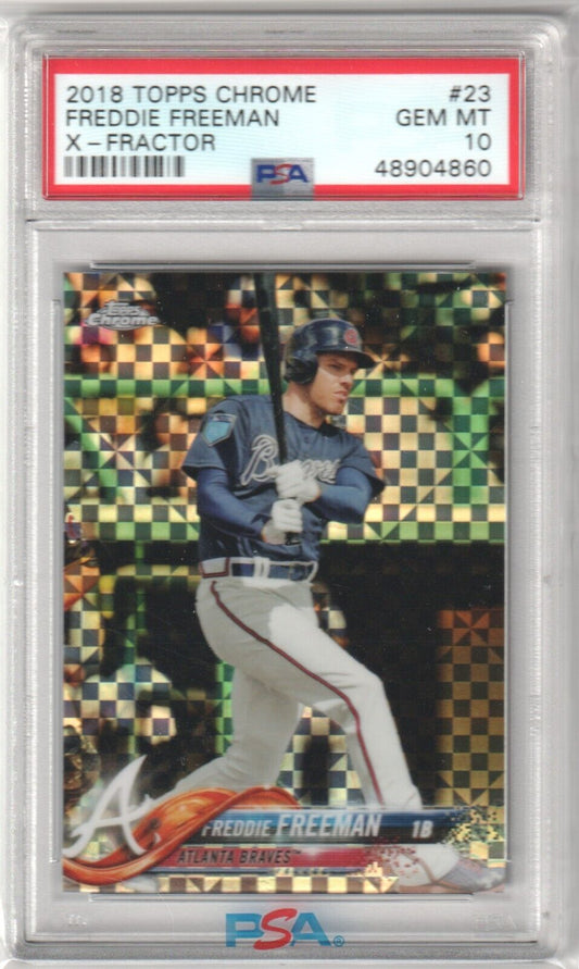 FREDDIE FREEMAN 2018 Topps Chrome X - Fractor #23 - PSA 10 - BRAVES DODGERS - Columbia Hobby - Sports Card Boxes - Toploaders - Card Savers