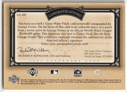 GEORGE FOSTER 2005 Upper Deck SP Legendary Cuts Autograph Auto Jersey #1/5 REDS - Columbia Hobby - Sports Card Boxes - Toploaders - Card Savers