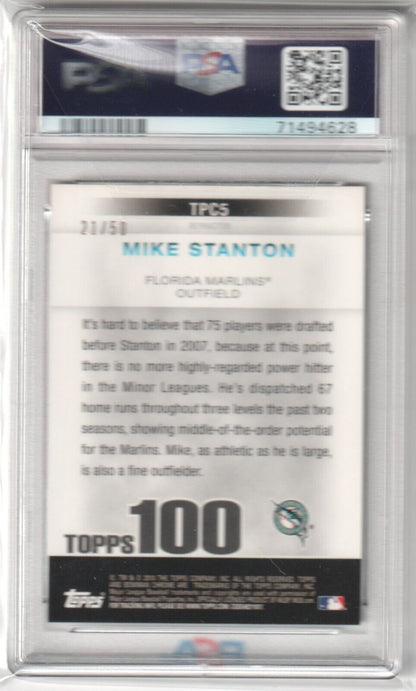 GIANCARLO MIKE STANTON 2010 Bowman Chrome Gold Refractor #TPC5 PSA 8 NM - MT #/50 - Columbia Hobby - Sports Card Boxes - Toploaders - Card Savers