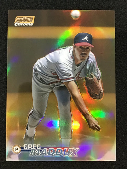 Greg Maddux 2023 Topps Stadium Club Chrome Gold Refractor /99 SP Braves - Columbia Hobby - Sports Card Boxes - Toploaders - Card Savers