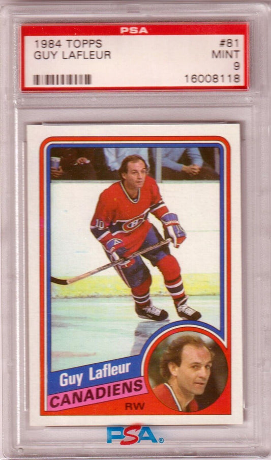 GUY LAFLEUR 1984 Topps #81 PSA 9 MINT - CANADIENS - Columbia Hobby - Sports Card Boxes - Toploaders - Card Savers