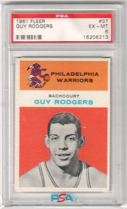 GUY RODGERS 1961 Fleer Basketball RC Rookie #37 PSA 6 EX - MT - Columbia Hobby - Sports Card Boxes - Toploaders - Card Savers