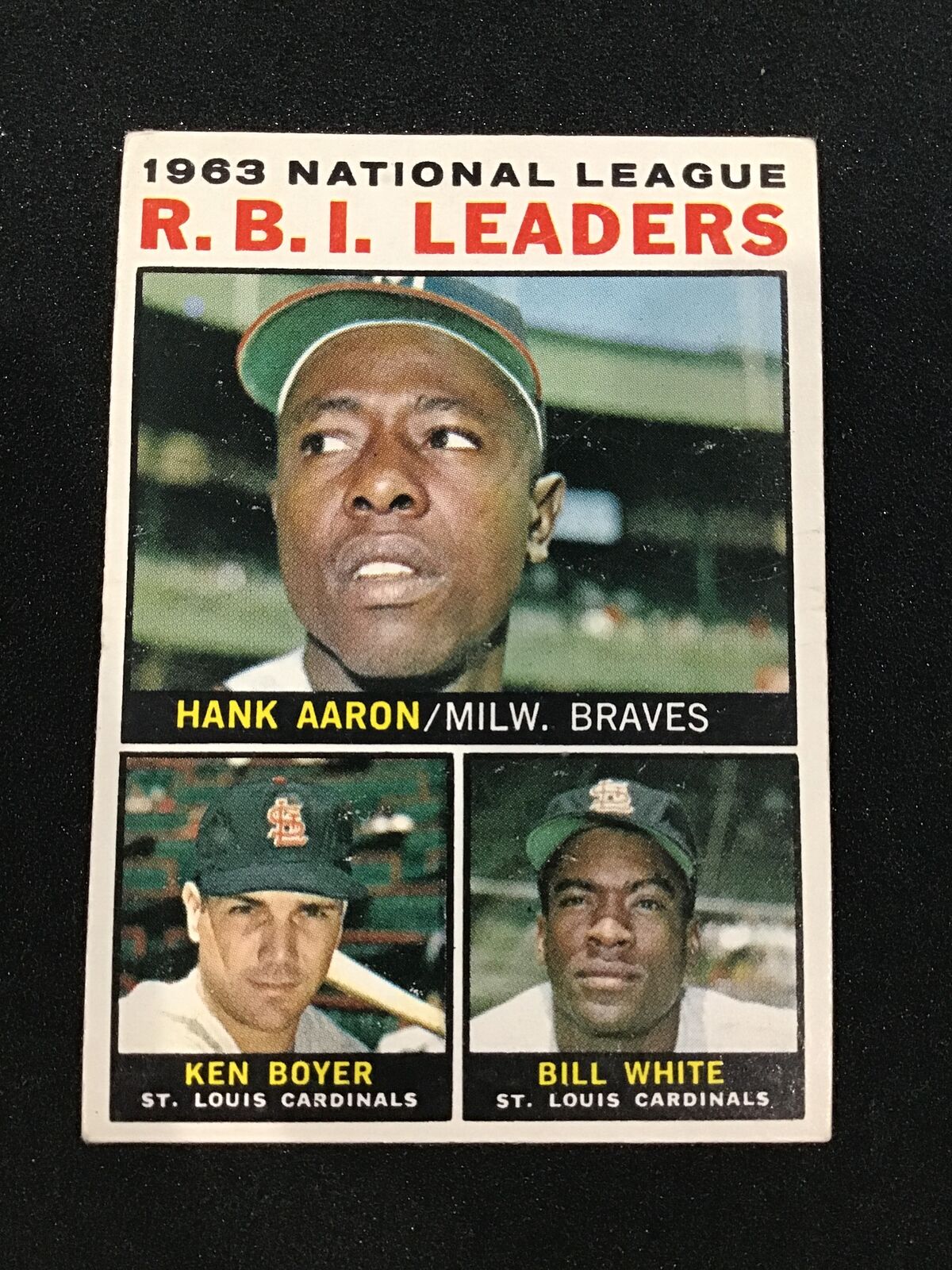Hank Aaron Ken Boyer Bill White 1964 Topps 1963 National League R.B.I. Leaders - Columbia Hobby - Sports Card Boxes - Toploaders - Card Savers