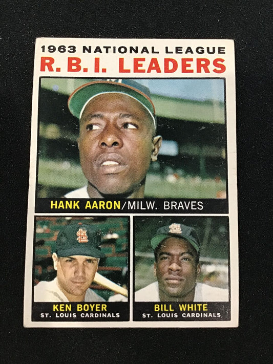 Hank Aaron Ken Boyer Bill White 1964 Topps 1963 National League R.B.I. Leaders - Columbia Hobby - Sports Card Boxes - Toploaders - Card Savers