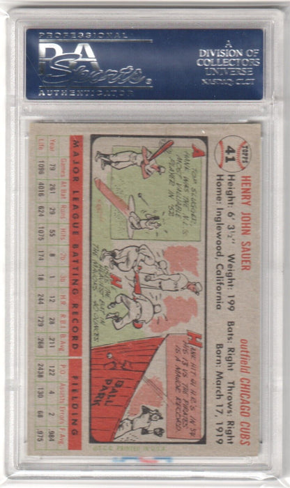 HANK SAUER 1956 Topps Gray Back #41 PSA 6 EX - MT - CUBS - Columbia Hobby - Sports Card Boxes - Toploaders - Card Savers