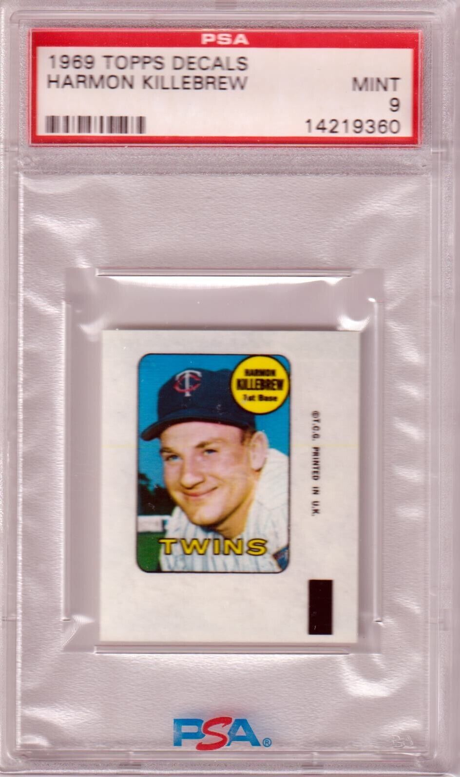 HARMON KILLEBREW 1969 Topps Decals PSA 9 MINT - TWINS - Columbia Hobby - Sports Card Boxes - Toploaders - Card Savers