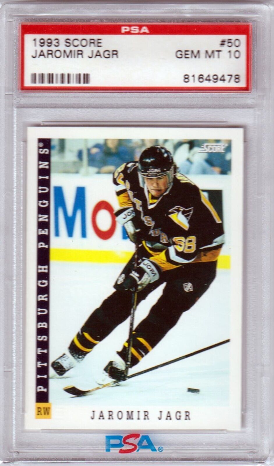 JAROMIR JAGR 1993 Score #50 PSA 10 GEM MINT - PENGUINS POP 8 - Columbia Hobby - Sports Card Boxes - Toploaders - Card Savers