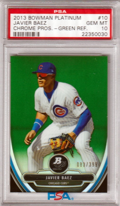 JAVIER BAEZ 2013 Bowman Platinum Green Refractor #/399 PSA 10 GEM MINT - Columbia Hobby - Sports Card Boxes - Toploaders - Card Savers