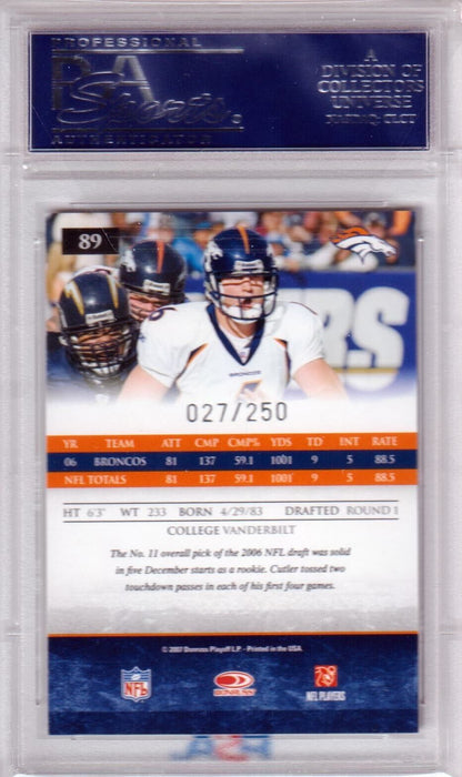 JAY CUTLER 2007 Donruss Gridiron Gear Silver O's #/250 PSA 10 GEM MINT - BRONCOS - Columbia Hobby - Sports Card Boxes - Toploaders - Card Savers