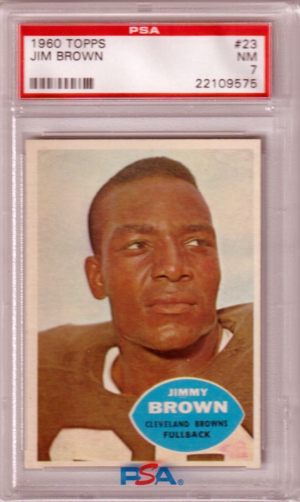 JIM BROWN 1960 Topps #23 PSA 7 NM - BROWNS - Columbia Hobby - Sports Card Boxes - Toploaders - Card Savers