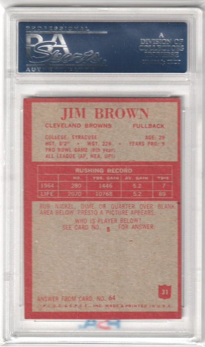 JIM BROWN 1965 Philadelphia #41 PSA 7 NM - BROWNS - Columbia Hobby - Sports Card Boxes - Toploaders - Card Savers