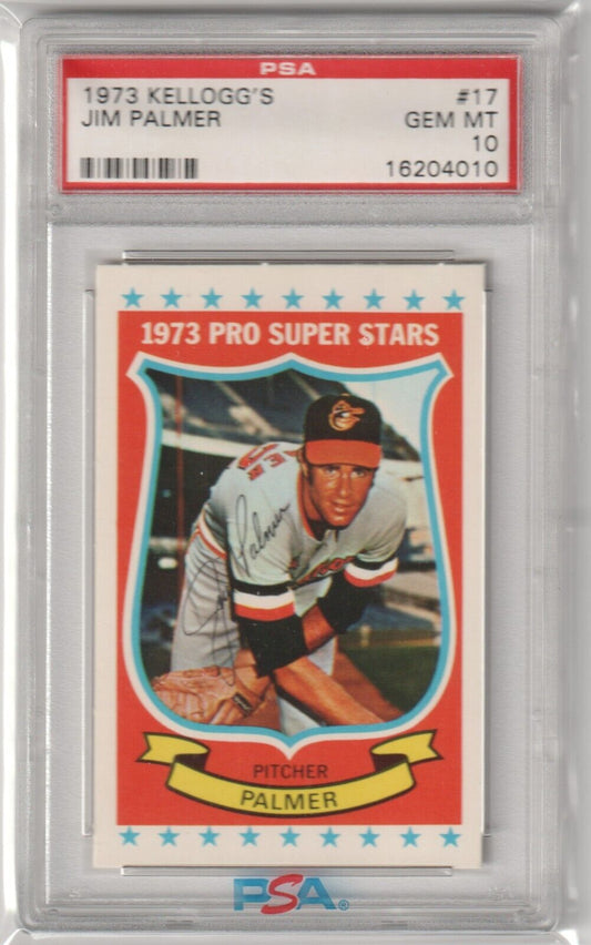 JIM PALMER 1973 Kellogg's Pro Super Stars #17 PSA 10 GEM MINT - ORIOLES - Columbia Hobby - Sports Card Boxes - Toploaders - Card Savers
