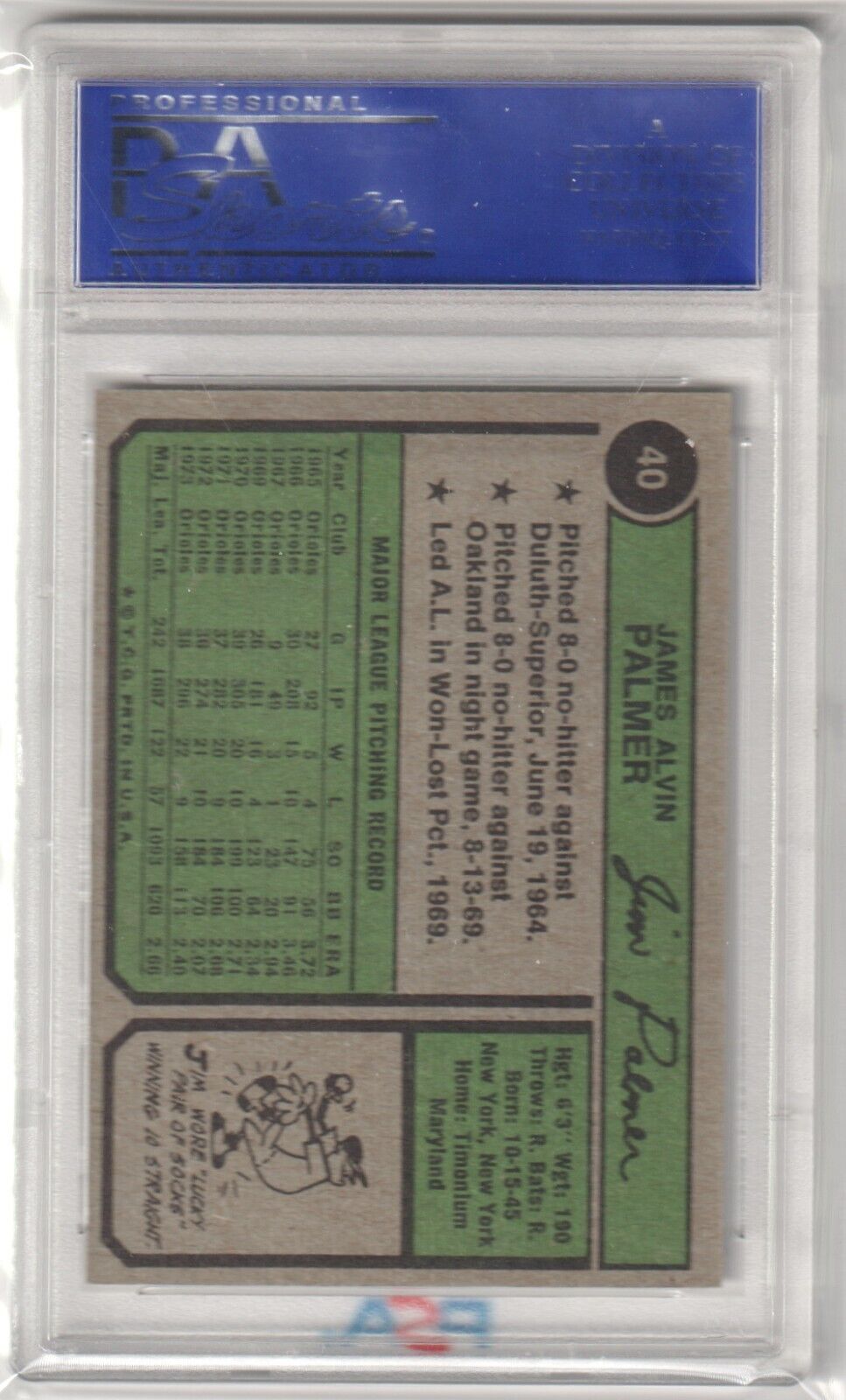 JIM PALMER 1974 Topps #40 PSA 8 NM - MT - ORIOLES - Columbia Hobby - Sports Card Boxes - Toploaders - Card Savers
