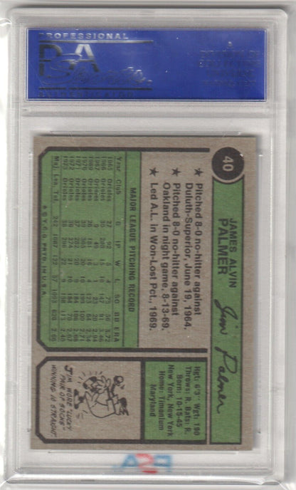 JIM PALMER 1974 Topps #40 PSA 8 NM - MT - ORIOLES - Columbia Hobby - Sports Card Boxes - Toploaders - Card Savers